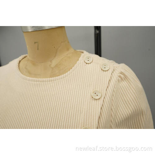 Diagonal buckle design Corduroy 6W shirt dress